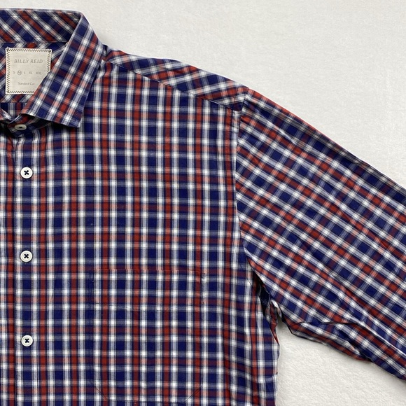 Billy Reid John Standard Cut Plaid Long Sleeve Button Shirt (Blue/White/Orange) - Picture 8 of 16